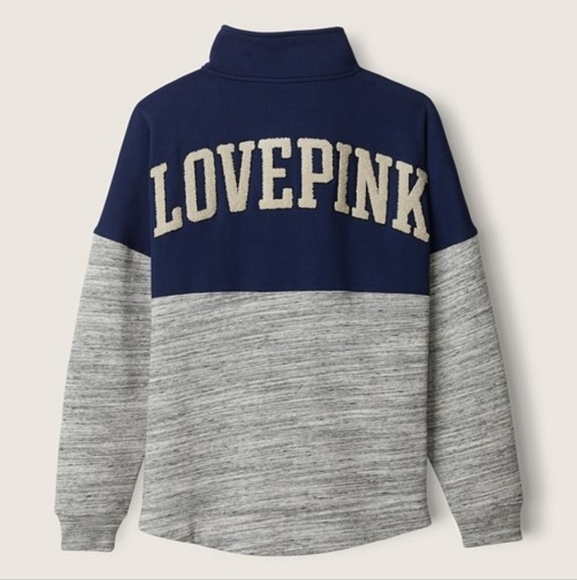 Victoria's Secret Tops - VS Pink Navy and Heatger Gray Quarter Zip Sweatshirt XL